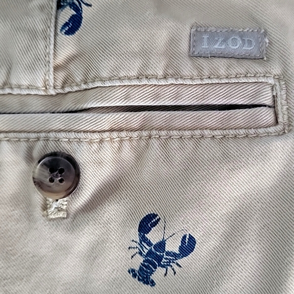 IZOD Men's Shorts Saltwater washed classics 42 Waist Beige with Navy Lob… - Picture 9 of 10